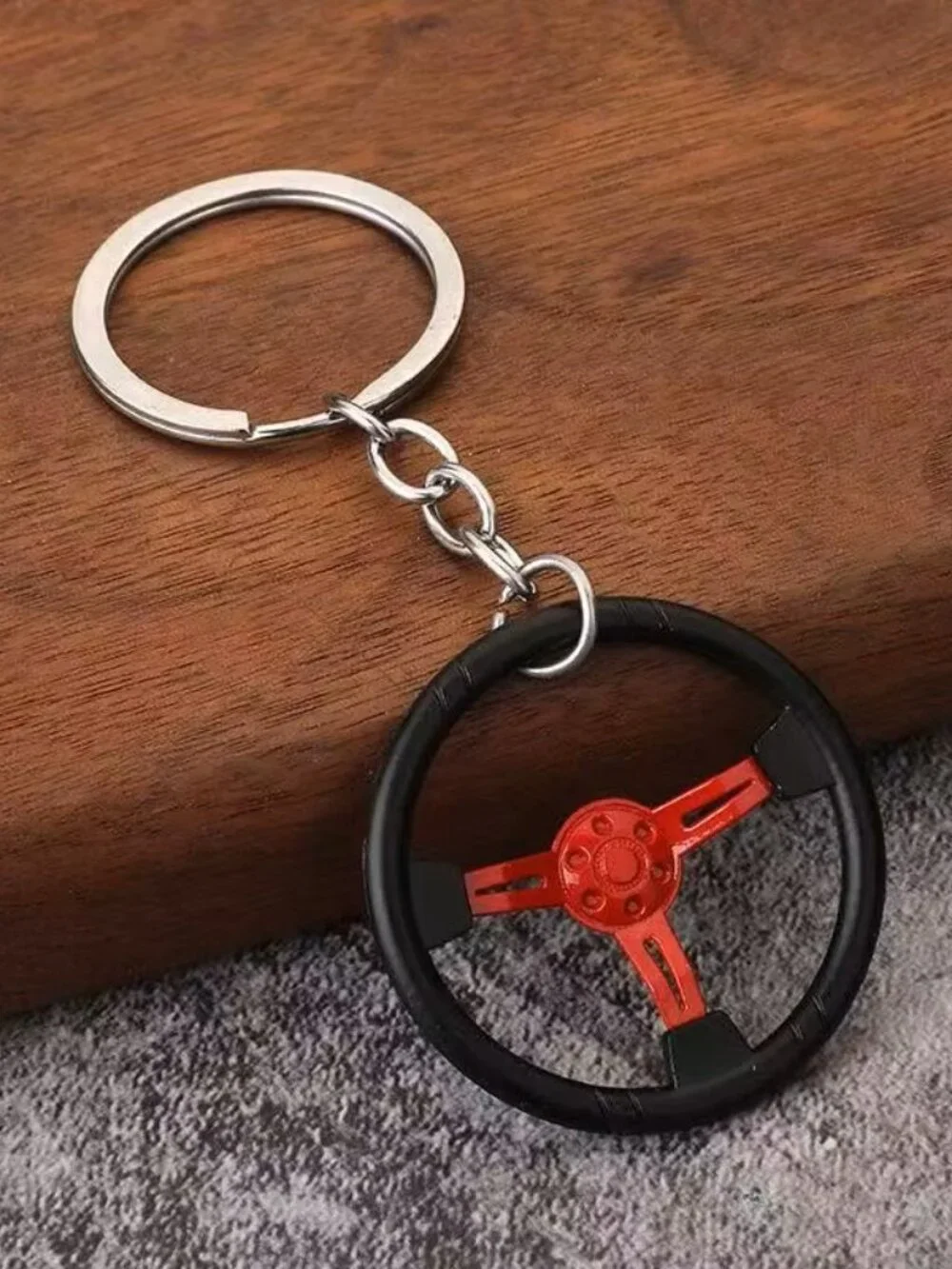 Red 3 Spoke Racing Steering Wheel Keychain Drift Car Key Ring Enthusiast Gift